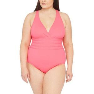 Jantzen Women's Pink V- Neck strappy back One Piece Swimsuit Size 8